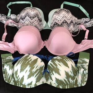 Joe Boxer & Jaclyn Smith Patterned and Solid Bra Trio 40D NWOT